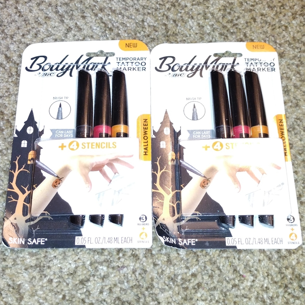 BodyMark by Bic Temporary Tattoo Marker lot bundle cosmetic Halloween stencils